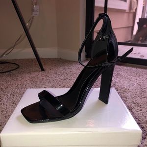 Black Square Top Flat Heel Sandal